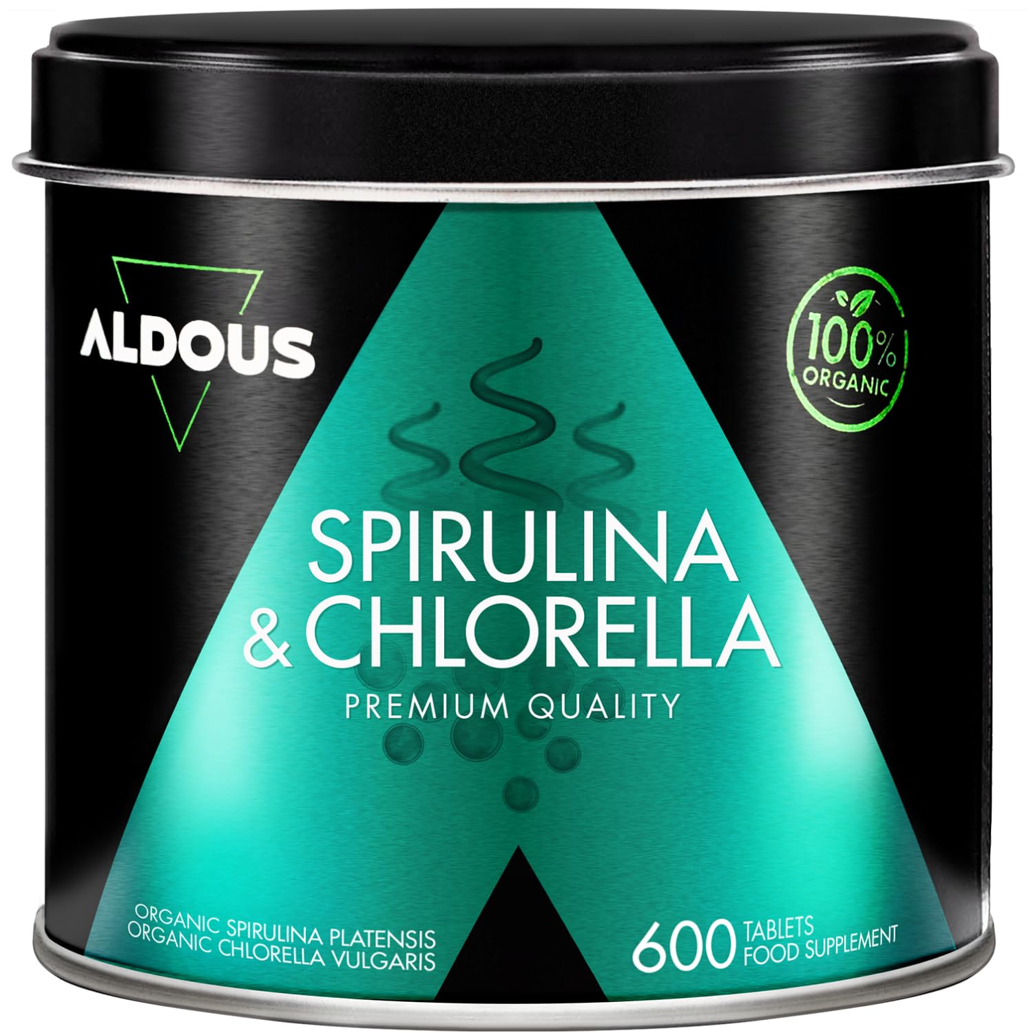 Spirulina e Clorella Bio 1800mg - 600 Compresse - Alga Spirulina + Alga Clorella - Detox, Energia, Immunità, Sazietà - Proteine Vegetali, Clorofilla, Vitamine - Vegan, Senza Additivi - ALDOUS