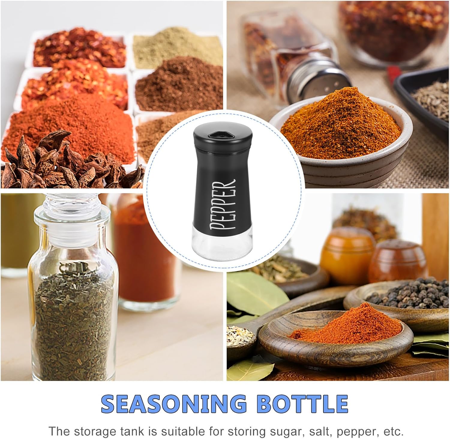 2pcs Portable Kitchen Condiment Bottles Reusable Salt and Pepper Shakers Easy-maintenance Seasoning Dispensers for Household Flavorings and Spices Storage