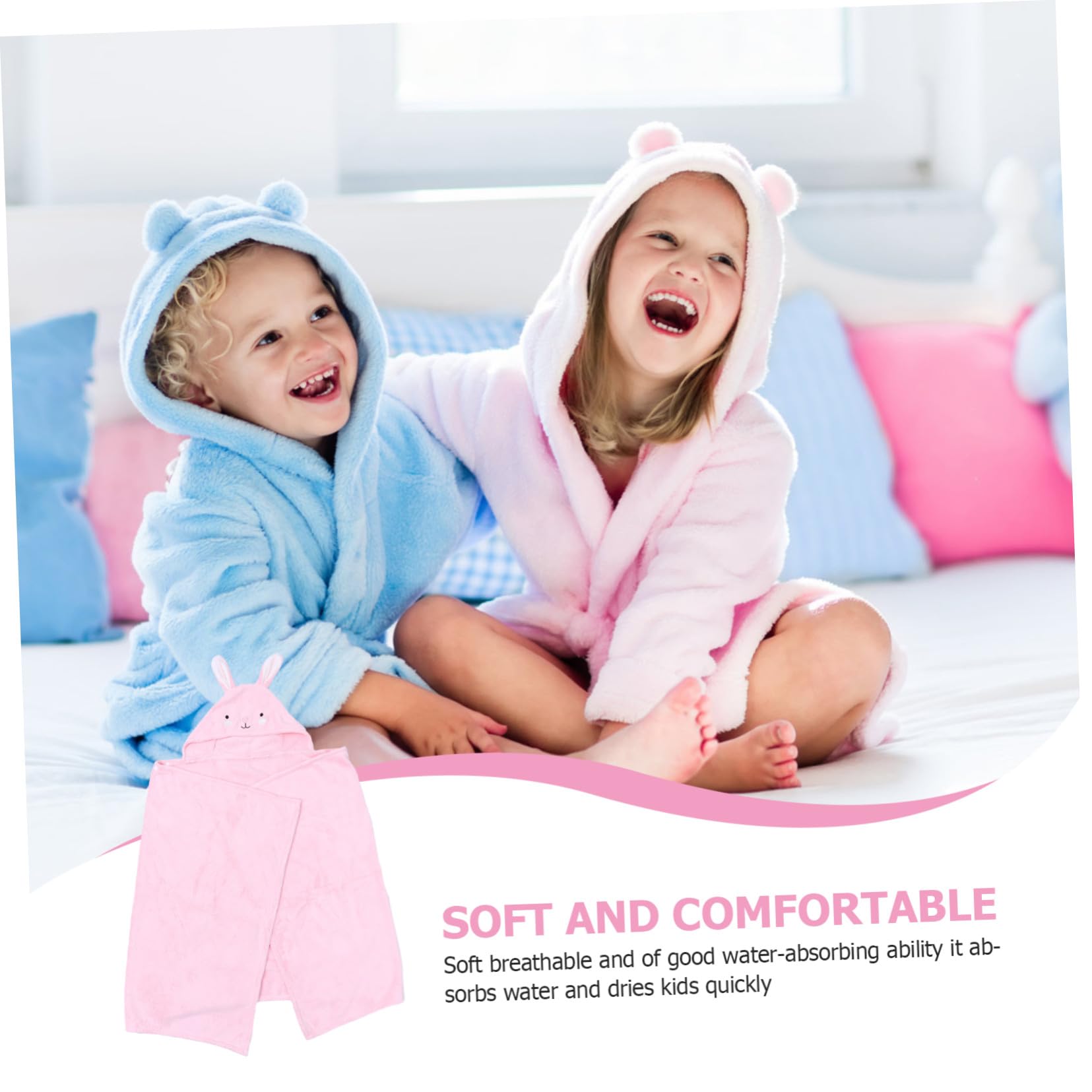 Kinderbademantel mit Kapuze in Rosa Weiches und Hautfreundliches Badetuch aus Polyester und Chinlon Niedliches Cartoon Design für Babys und Kinder 70 X 140cm