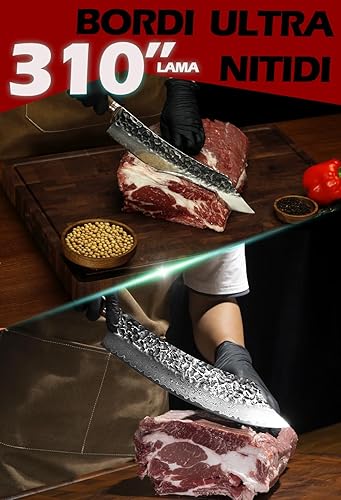 Miniatura 9 de YOUSUNLONG Cuchillo de carnicero japonés VG10 de 8 pulgadas de acero de damasco martillado con mango de madera de nogal natural