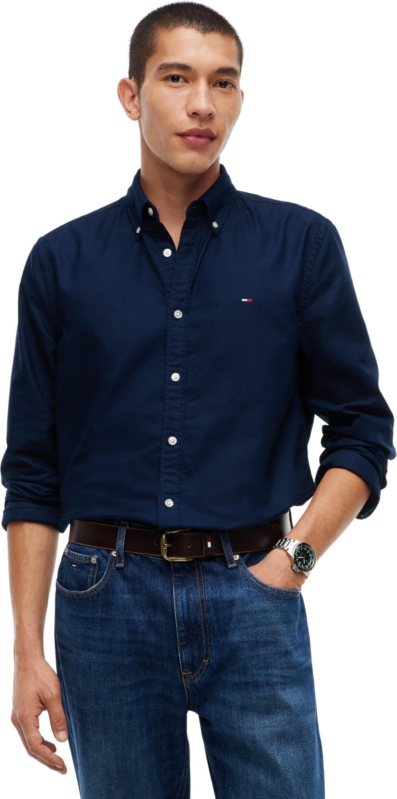 Tommy Jeans Men's Blue (Dark Blue) Tjm Reg Oxford Shirt Ext Dm0dm23711 L/S Shirt (Pack Of 1)