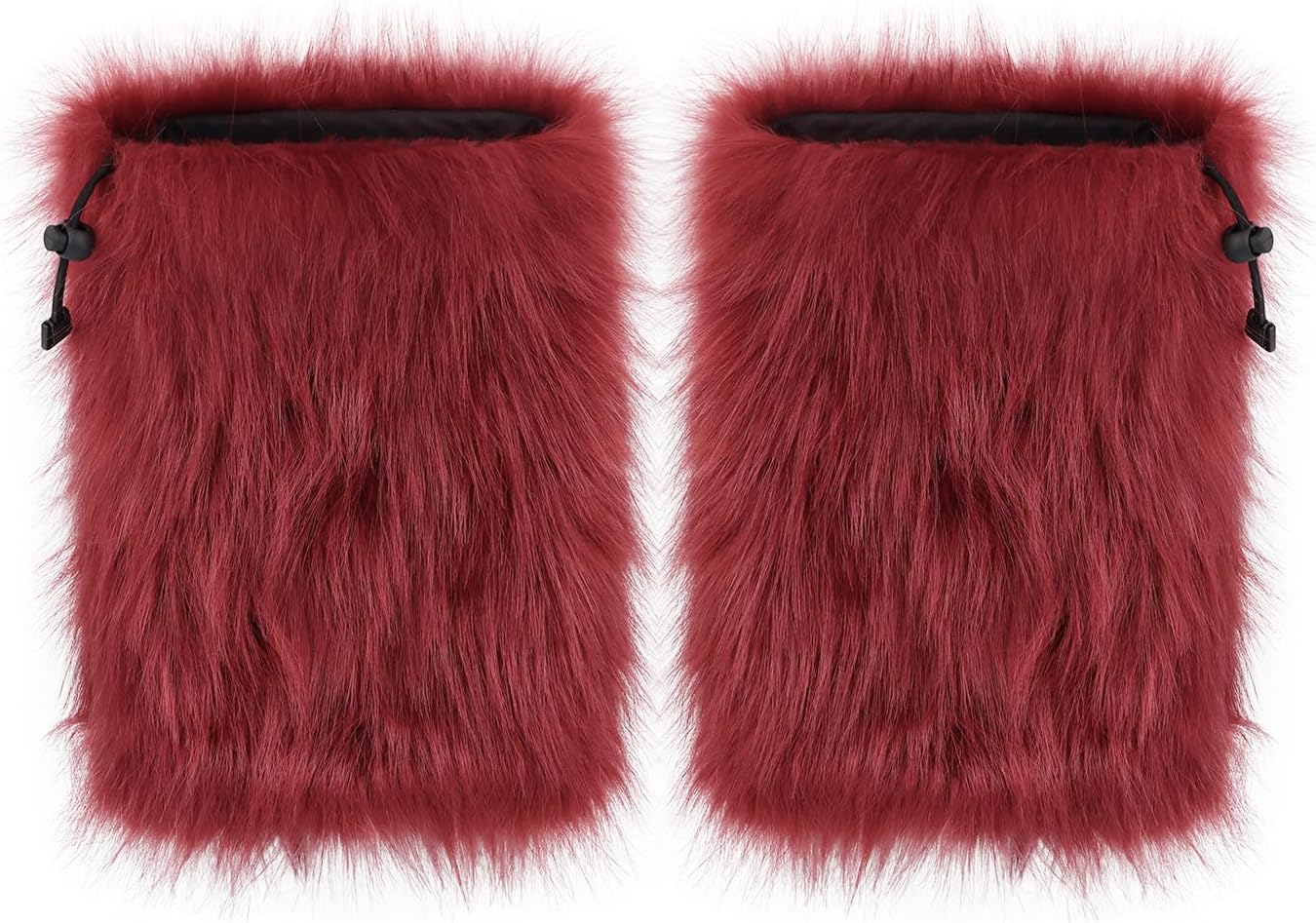 HAOAN Women Faux Fur Leg Warmers Furry Boot Cuffs Covers Winter Warm Costume Props WineRed - Image 3