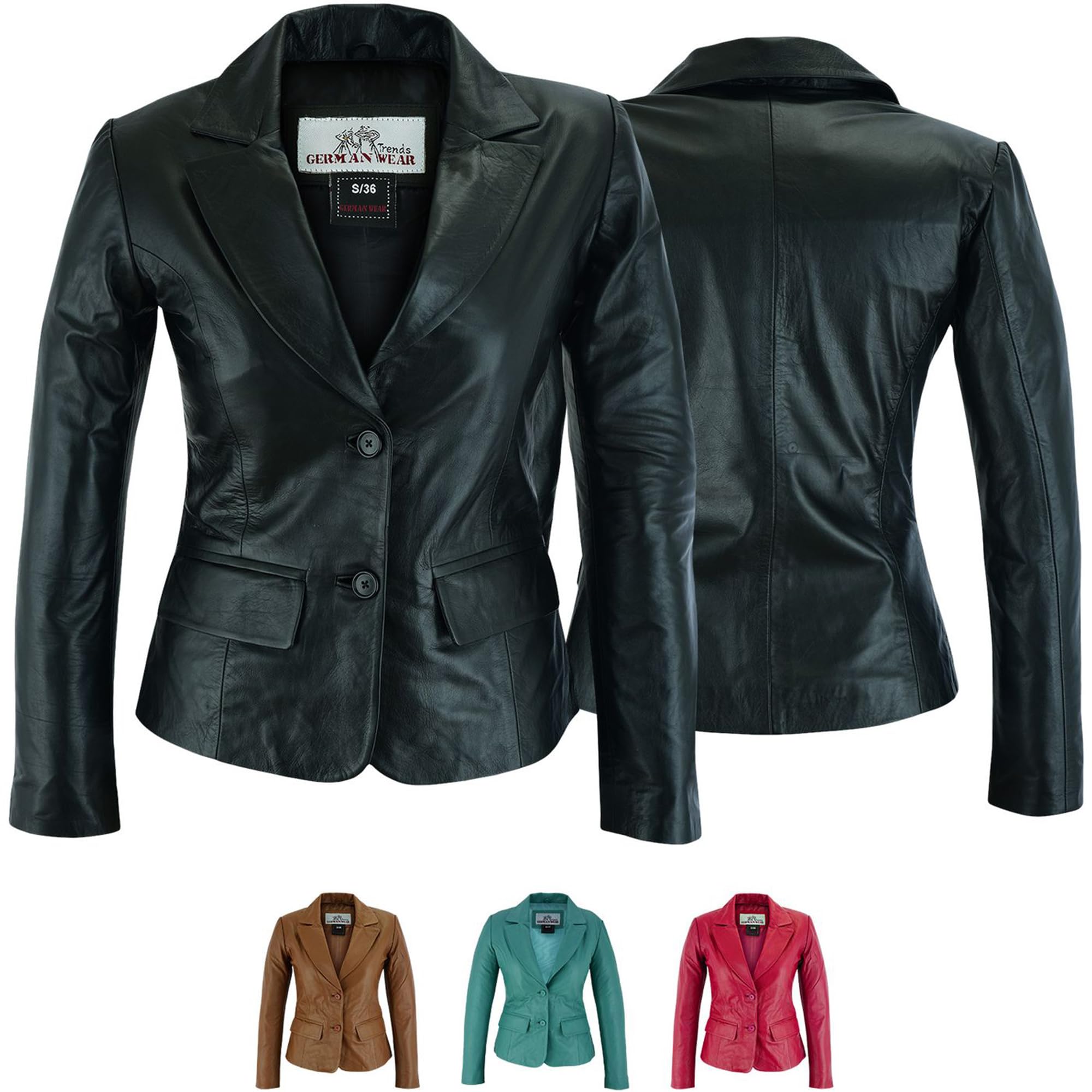 German Wear Damen Lederblazer Lederjacke Blazer Echtleder Jacke aus Lammnappa Leder Schwarz