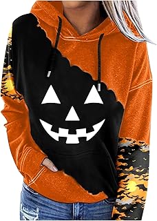 VVNHJA Halloween Hoodies for Women Halloween Long Sleeve Hoodie with Pocket Hooded Sweatshirts for Women Hoodies Pullover Casual Sports Top Halloween Sweatshirts for Women Halloweentown Sweatshirt
