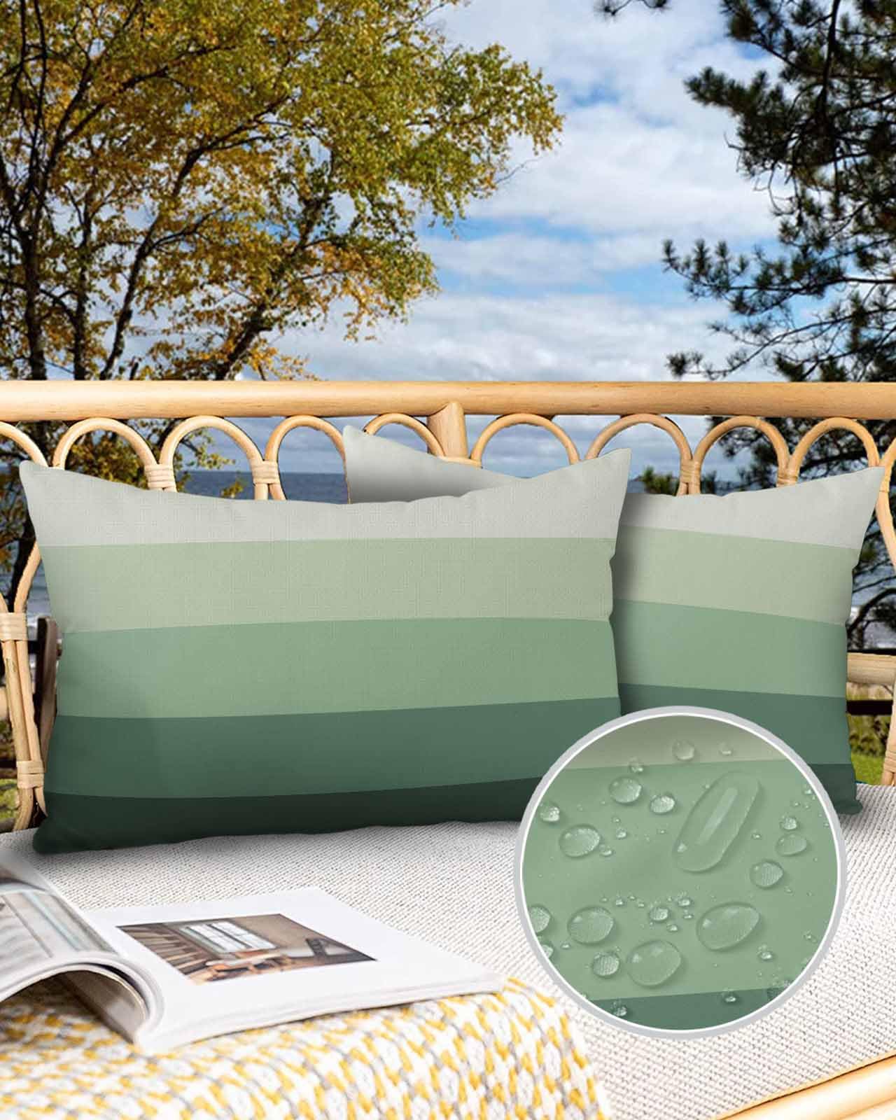 LBDecor Outdoor Throw Pillow Covers 20x12 Waterproof Green Gradient Texture Outdoor Pillows Decorative Pillow Covers Cushion Covers Pillowcase for Patio Garden Couch Set of 2,Abstract Stripes