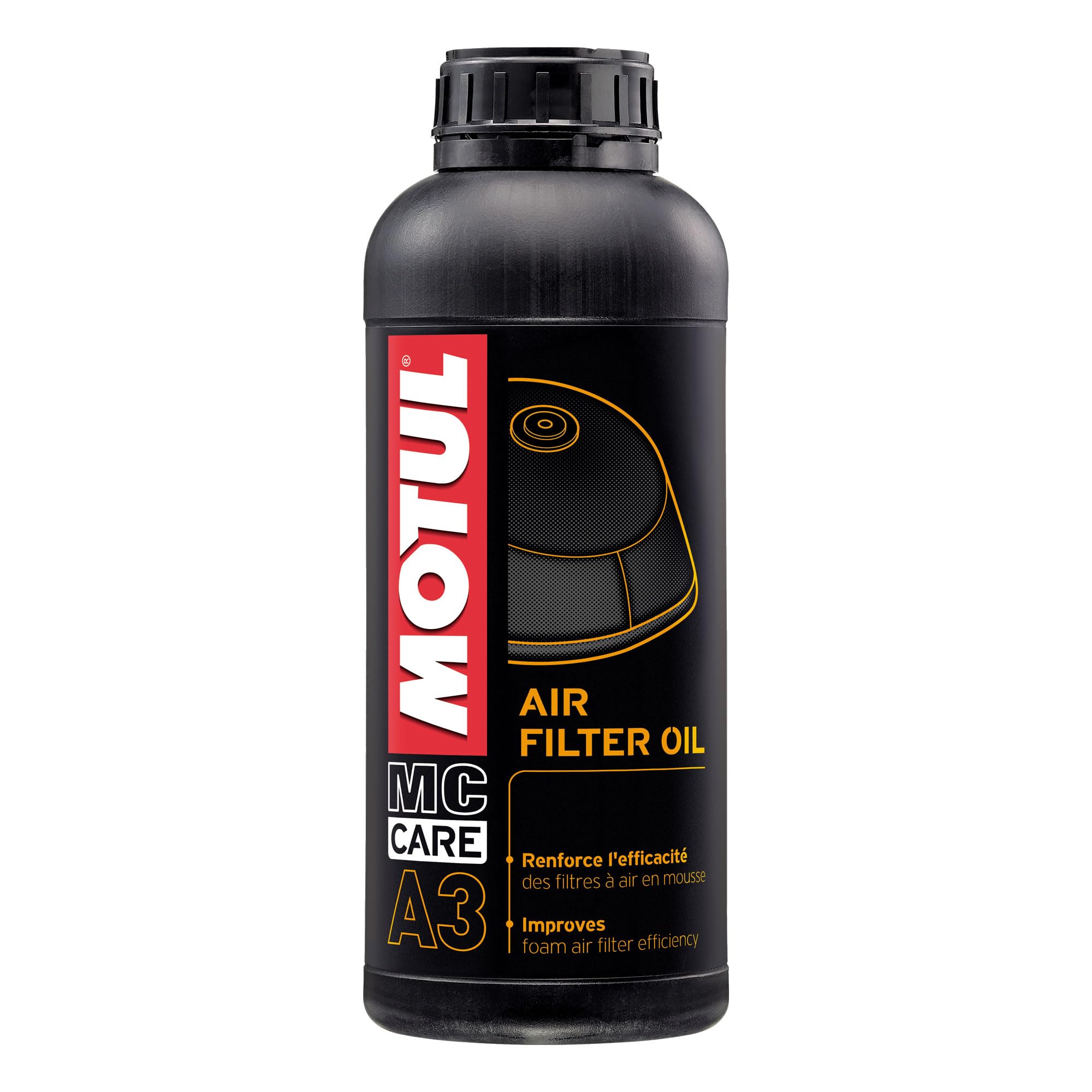 Motul - Olio Adesivo per Filtro d'Aria in Schiuma - Compatibile Moto Cross, Enduro, Trial, Trail, Quad - Olio di Primo Riempimento per la Gamma Suzuki RM - MC Care Air Filter Oil A3-1 L