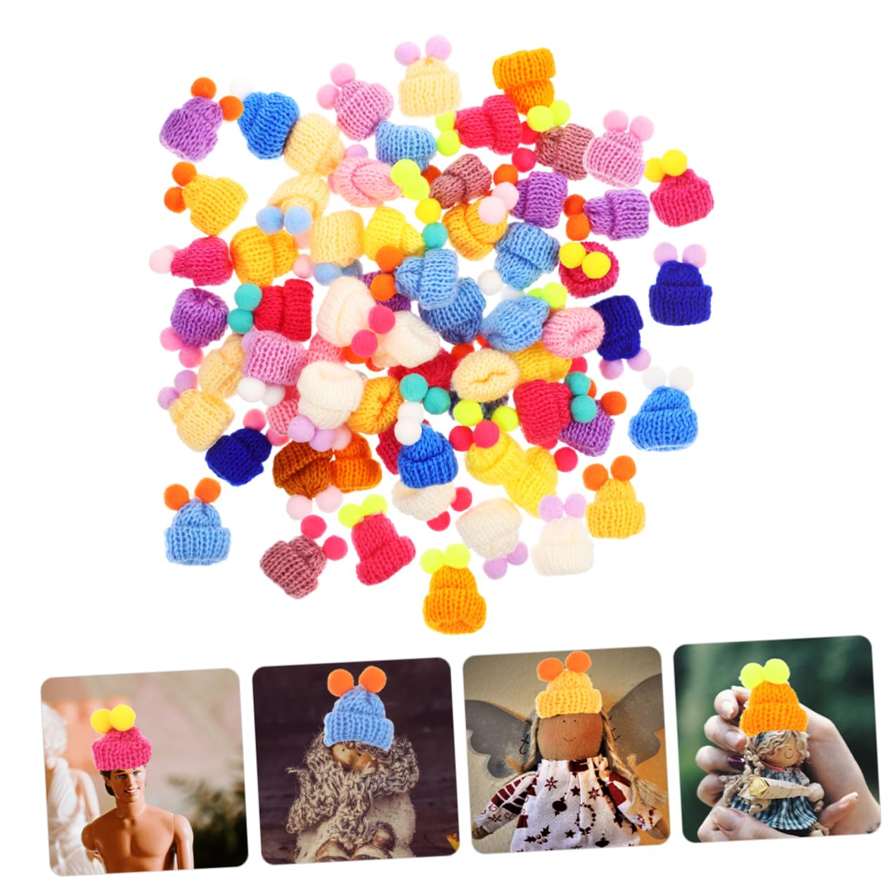 Cabilock 4 Juegos Mini Gorro De Lana Casa De Muñecas Casita De Muñecas Sombrero De Decoración De Fotos Gorros Tejidos DIY Mini Sombreros De Tejer Mini Sombreros para Muñeca Hilo 100 Uds * 4