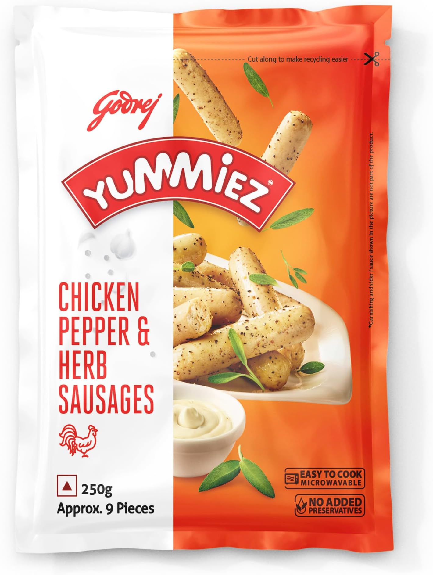 Yummiez Godrej Chicken Pepper and Herb Sausage Pouch,250 G
