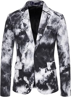HULKAY Men's Tie Dye Blazer Slim Fit One Button Suit Jacket Casual Sports Coat Business Jacket for Wedding Party Prom