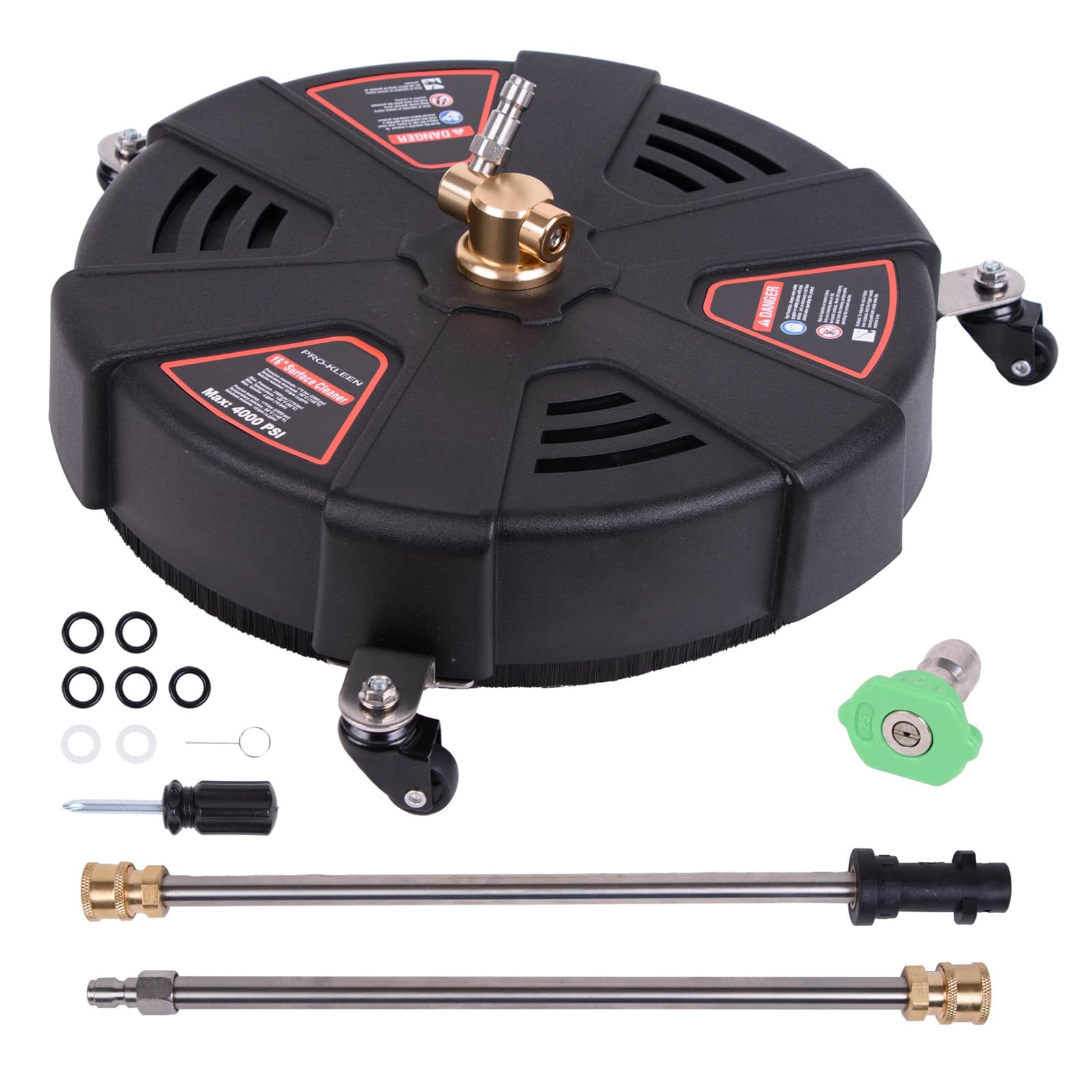 13"/16" Pressure Washer Surface Cleaner with 3 Wheels, Driveway Power Washer, Patio Cleaner Attachment for Karcher, with 2 Extension Poles, 1 Nozzle, for Floor Driveway Patio (16 IN)