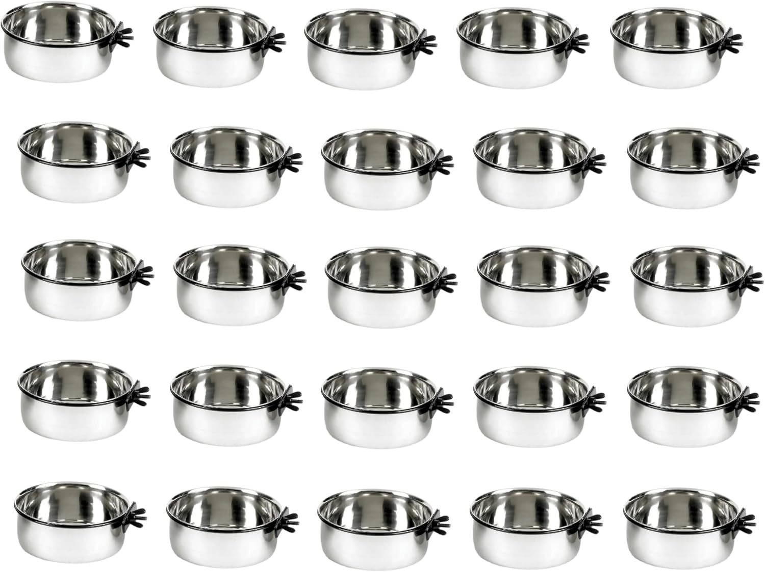 25 Bulk Food and Water Bolt On Stainless Steel Coop Cups Animal Cages Kennels (64 Ounces)