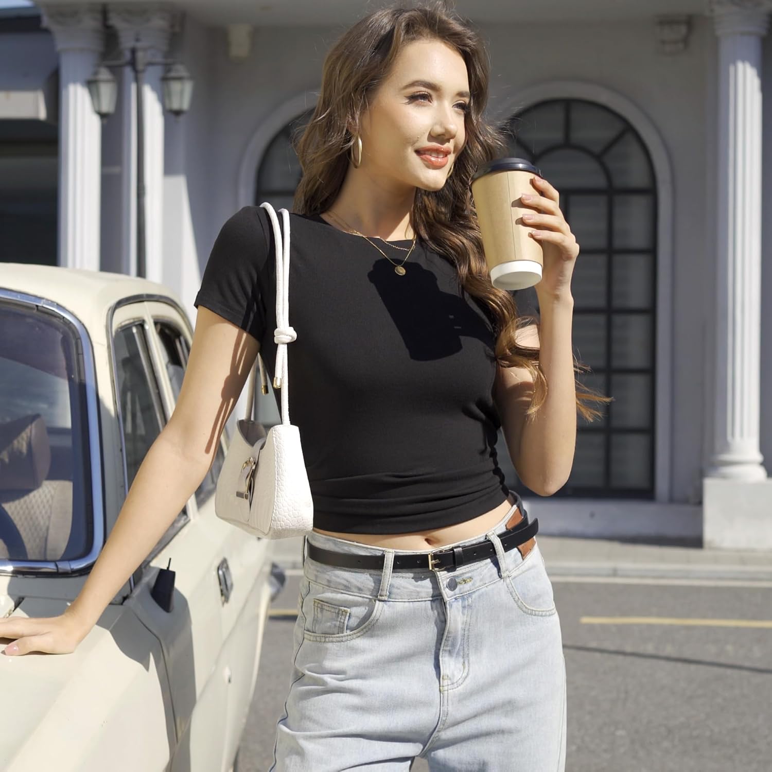 TVKSOM 3 Pack Basic Shirts for Women Short Sleeve Crew Neck Stretchy Fitted Tees Y2k Going Out Tops 2025 - Image 2