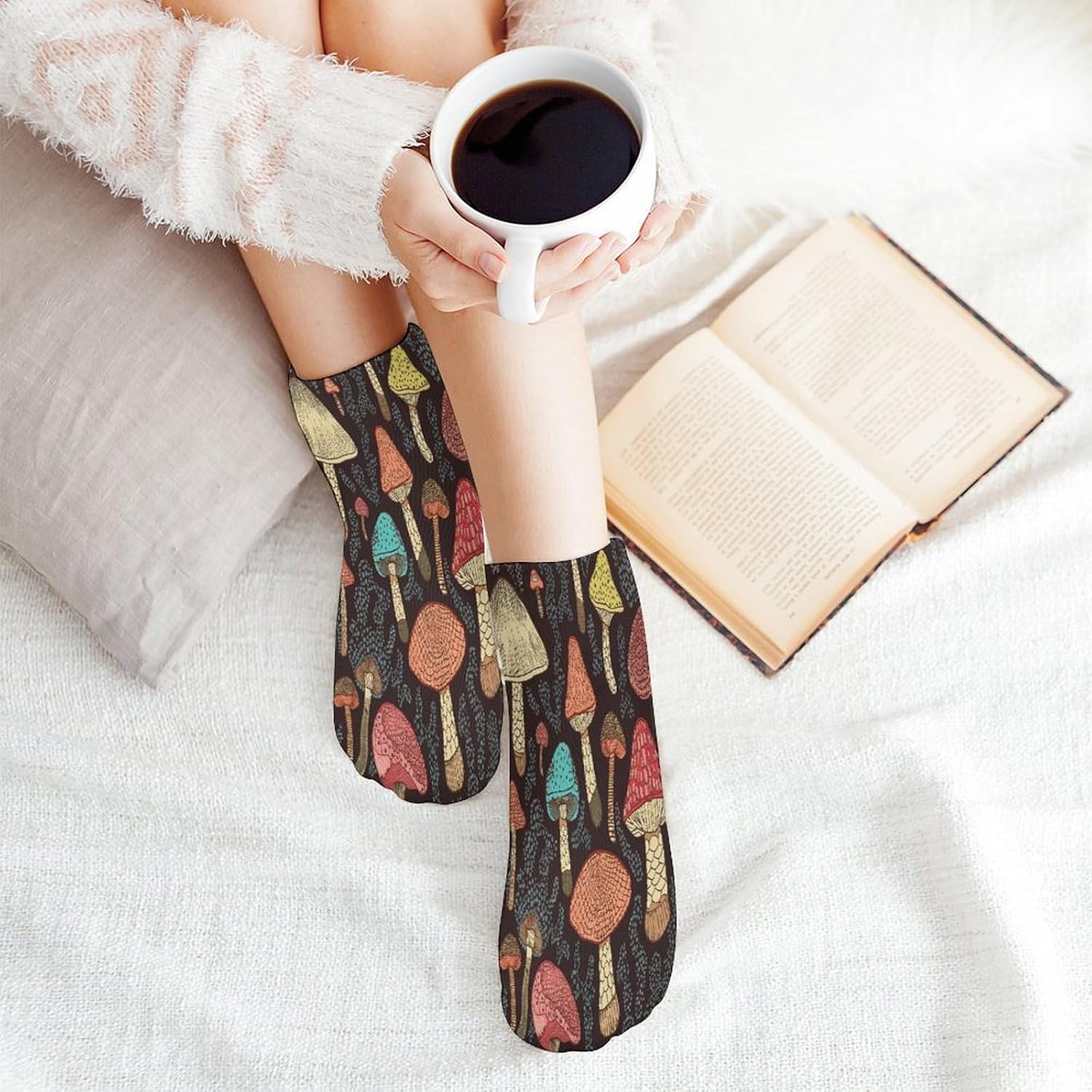 Mushroom Crew Sock for Men Women Funny Novelty Socks Athletic Ankle Socks Comfort Soft Low Cut Tab Sock 5 Pairs
