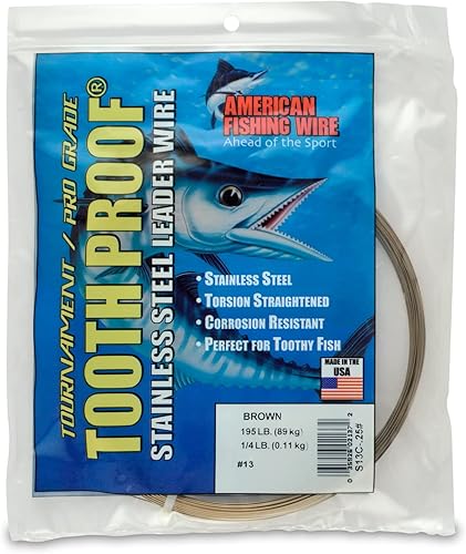 Miniatura 24 de AFW Alambre duro de acero inoxidable a prueba de dientes, brillante y camuflaje para tiburón, barracuda, caballa real, Wahoo, protección contra