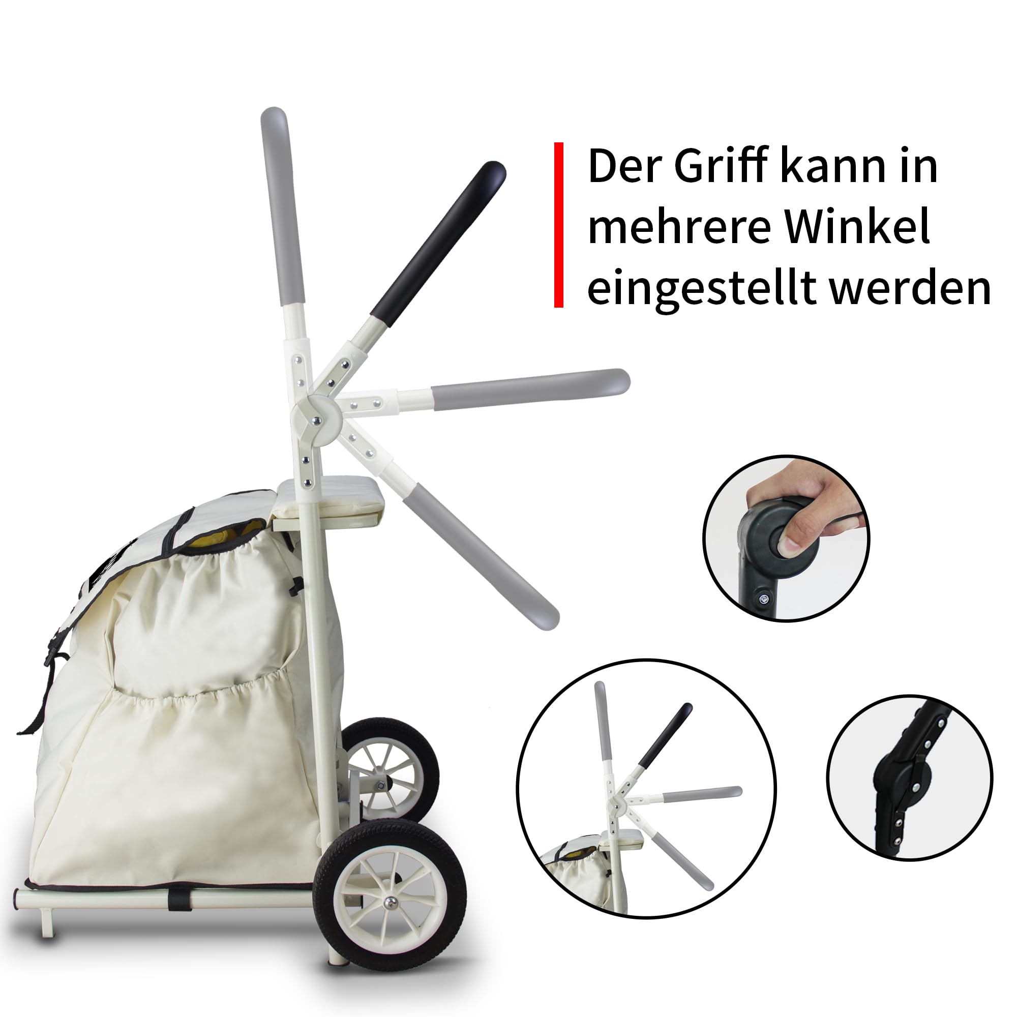 Einkaufstrolley Klappbar, Beige | Bis 50kg Belastbar, 120L Kapazität, Als Sitz verwendbar, Für Einkaufen und Warentransport