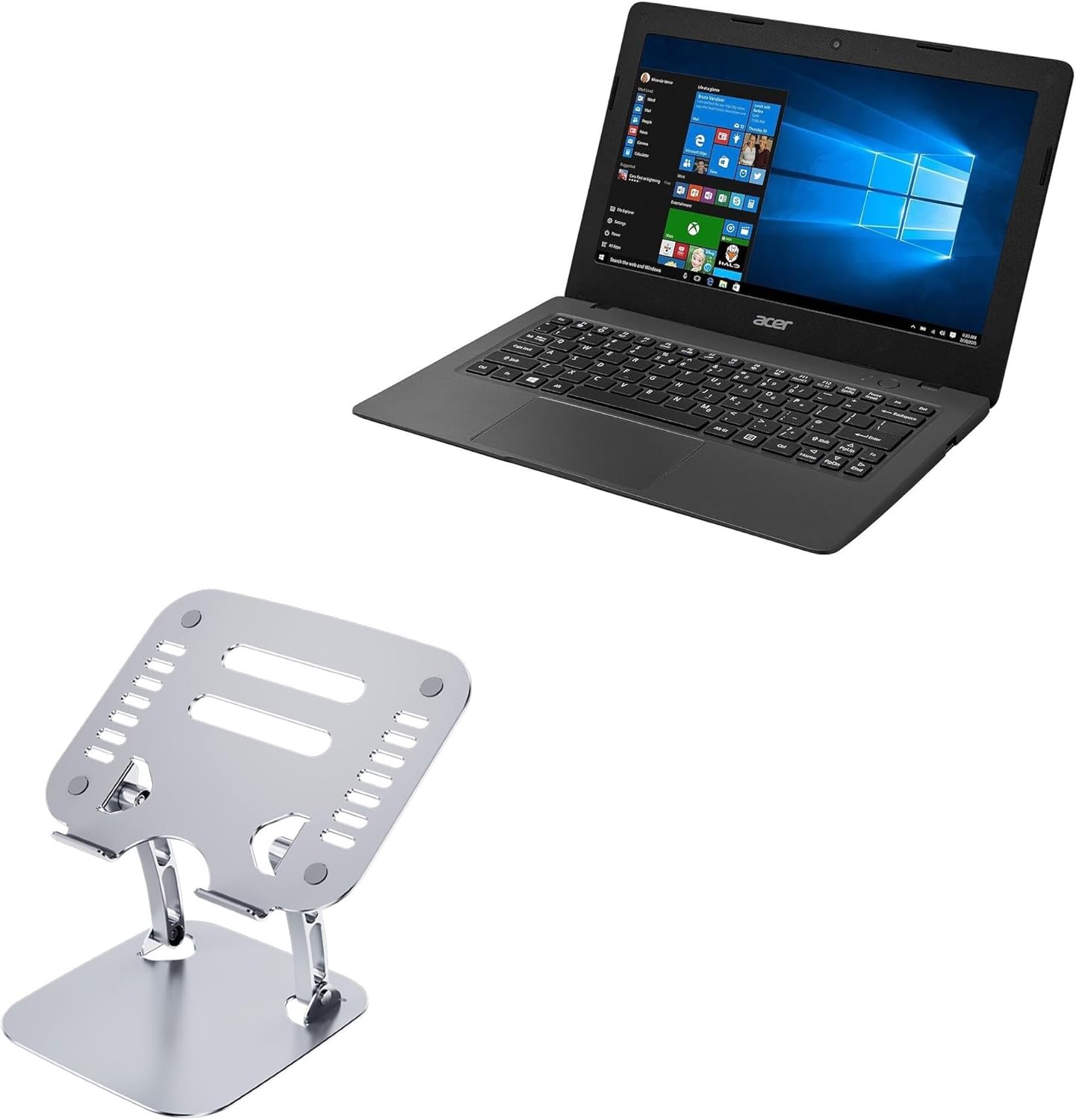 BoxWave Stand and Mount Compatible with Acer Aspire One Cloudbook 11 (AO1-131) - Executive VersaView Laptop Stand, Ergonomic Adjustable Viewing Angle Metallic Riser - Metallic Silver