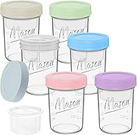 Xyptorix 16oz Overnight Oats Containers 6-Pack: Leakproof Wide Mouth Glass Mason Jars with Lids, Compartments for Fruits/Nuts, Yogurt & Parfait