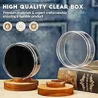 Vista 2 de JupDec Estuche de exhibición de discos de hockey acrílico transparente con base de madera, soporte de exhibición de recuerdo de autógrafo