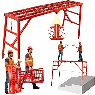 Folding Scaffolding Platform 69 x 15 x 53in, 900LBS Capacity, 5-Level（34-53“） Height Adjustable Multi-Purpose Scaffold Ladder with Anti-Slip Surface, Portable Scaffolding Ladder for RV, Home Decor