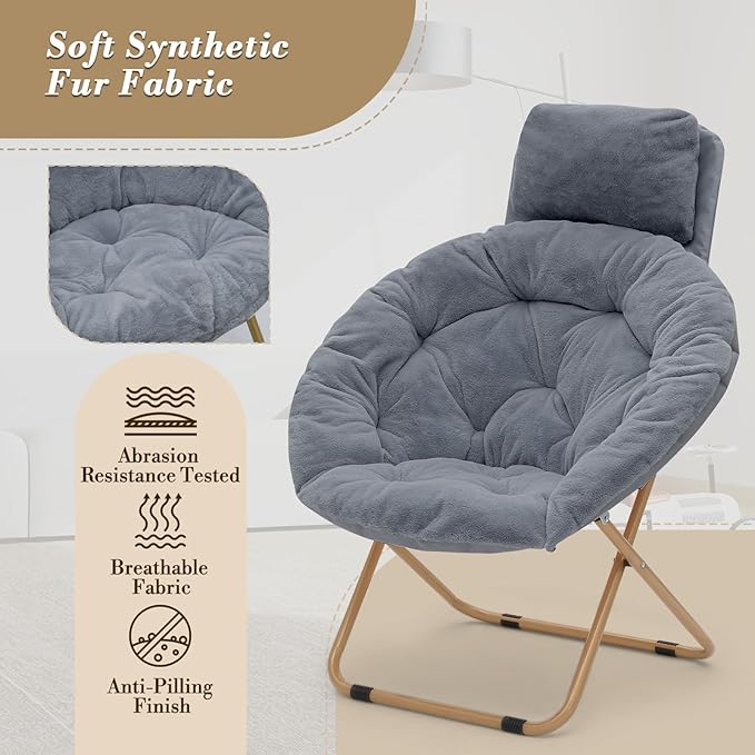 Sillón Plegable Redondo Acogedor con Reposacabezas Gris miniatura 6