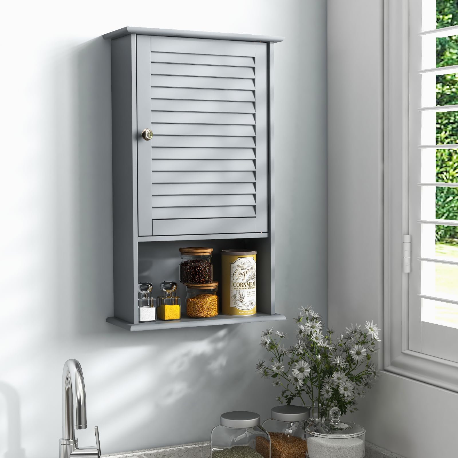 Safeplus Bathroom Wall Cabinet, Medicine Cabinet with Adjustable Shelves, Ideal for Bathroom, Kitchen, Living Room ? (Grey, BA7597)
