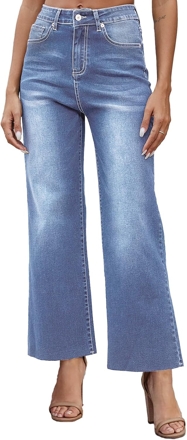 Metietila Womens Cropped Jeans high Waisted Wide Leg Baggy Jeans for Women