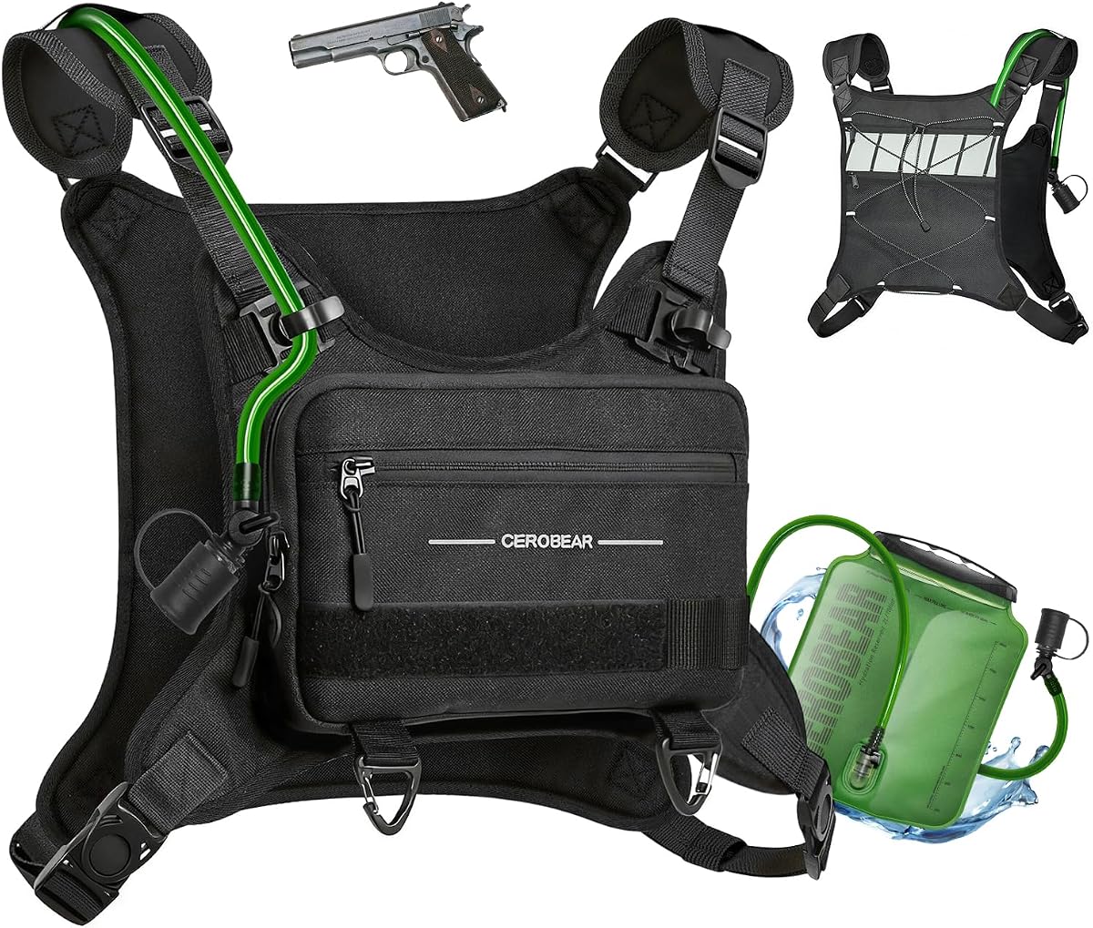 Hiking Hydration Backpack Running Vest with 2L TPU Water Bladder | Lightweight Breathable Reflective Running Chest Pack for Men Women Ideal for Hiking Cycling Marathon