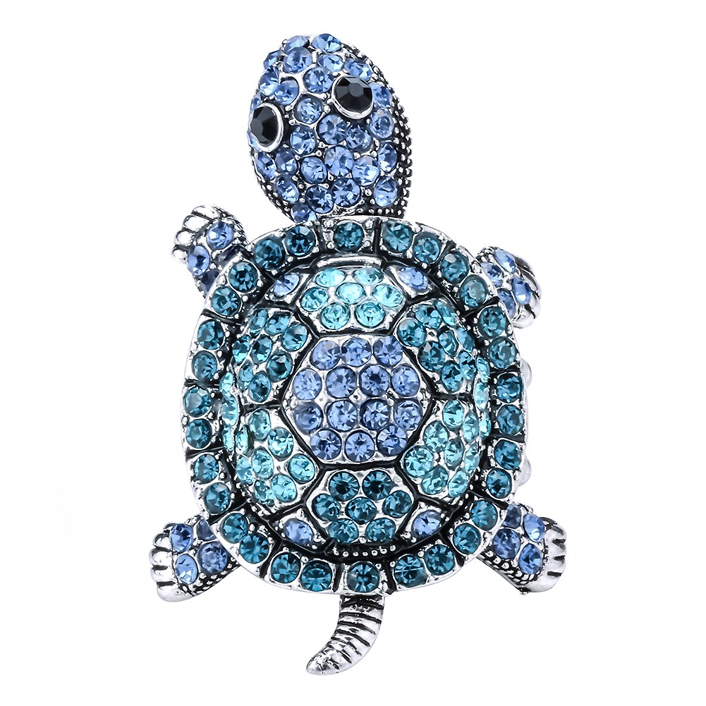 Szxc Jewelry Women's Crystal Big Turtle Stretch Silk Scarf Rings Clasp Clip Buckle