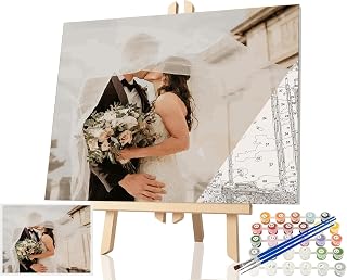Instrip Framed Wedding Custom Paint by Numbers from Photo - Marry Paint by Numbers Kit for Adults Framed & Stretched Canvas, Paint by Number Personalized DIY Set Painting for Beginners