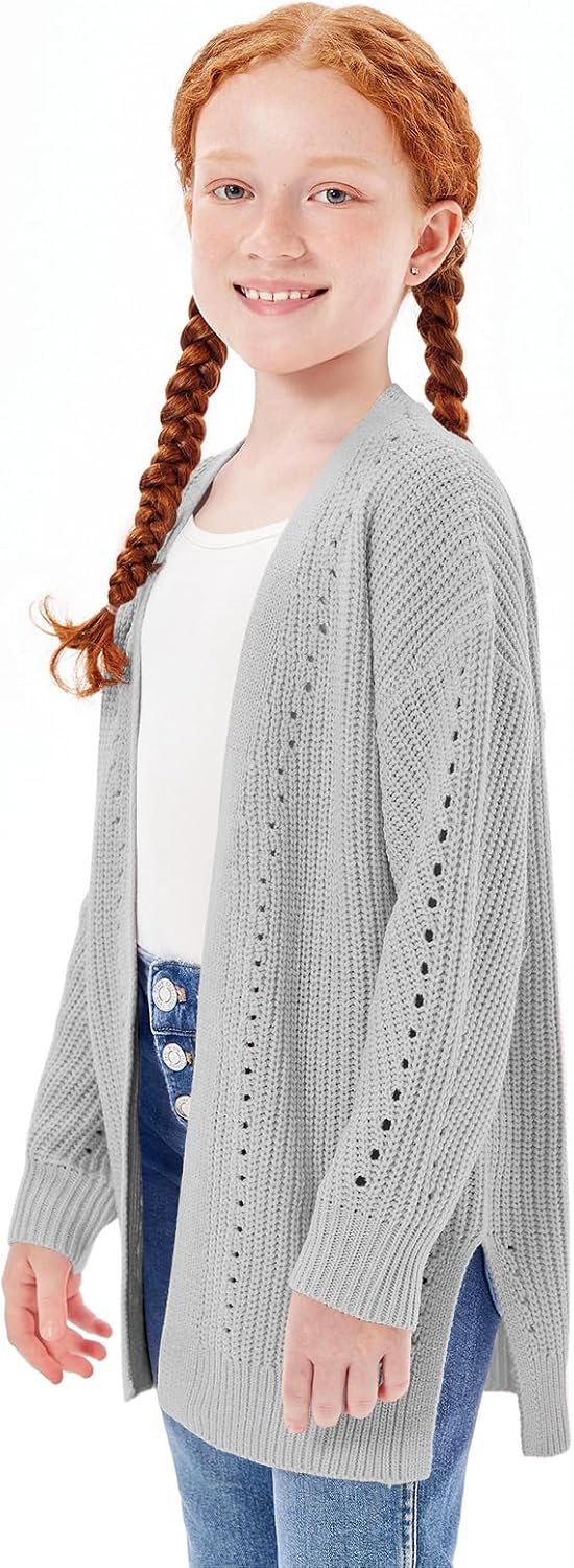 Haloumoning Girls Open Front Cardigan Sweaters Kids Fall Fashion Side Slit Outerwear 5-14 Years - Image 4