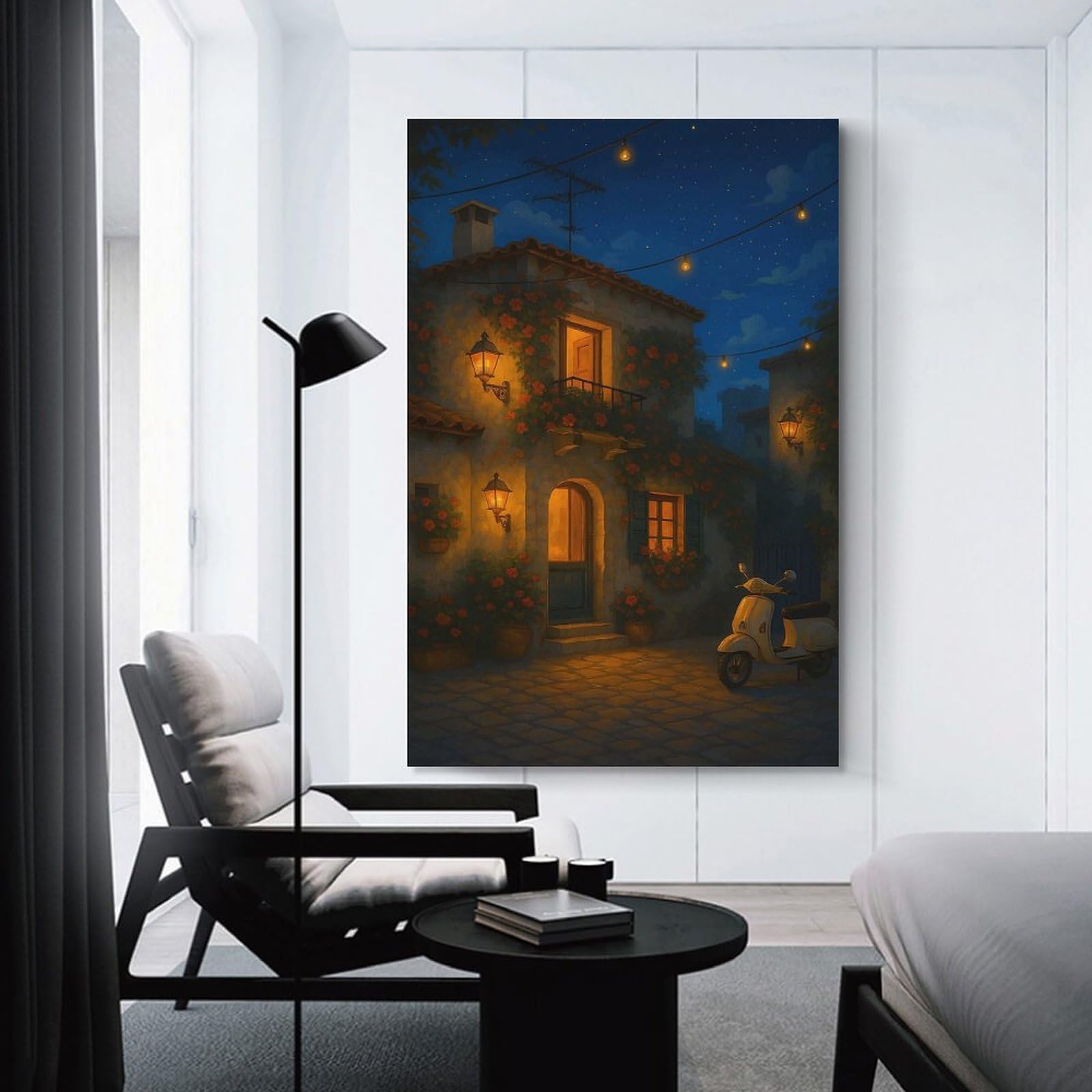 Junmoney Canvas Art Print Moonlit Ride Through Italy, 20x30inch(50x75cm), for Feature Walls in Flats Or Modern Rooms, Wall Decor Suited to Curated Displays