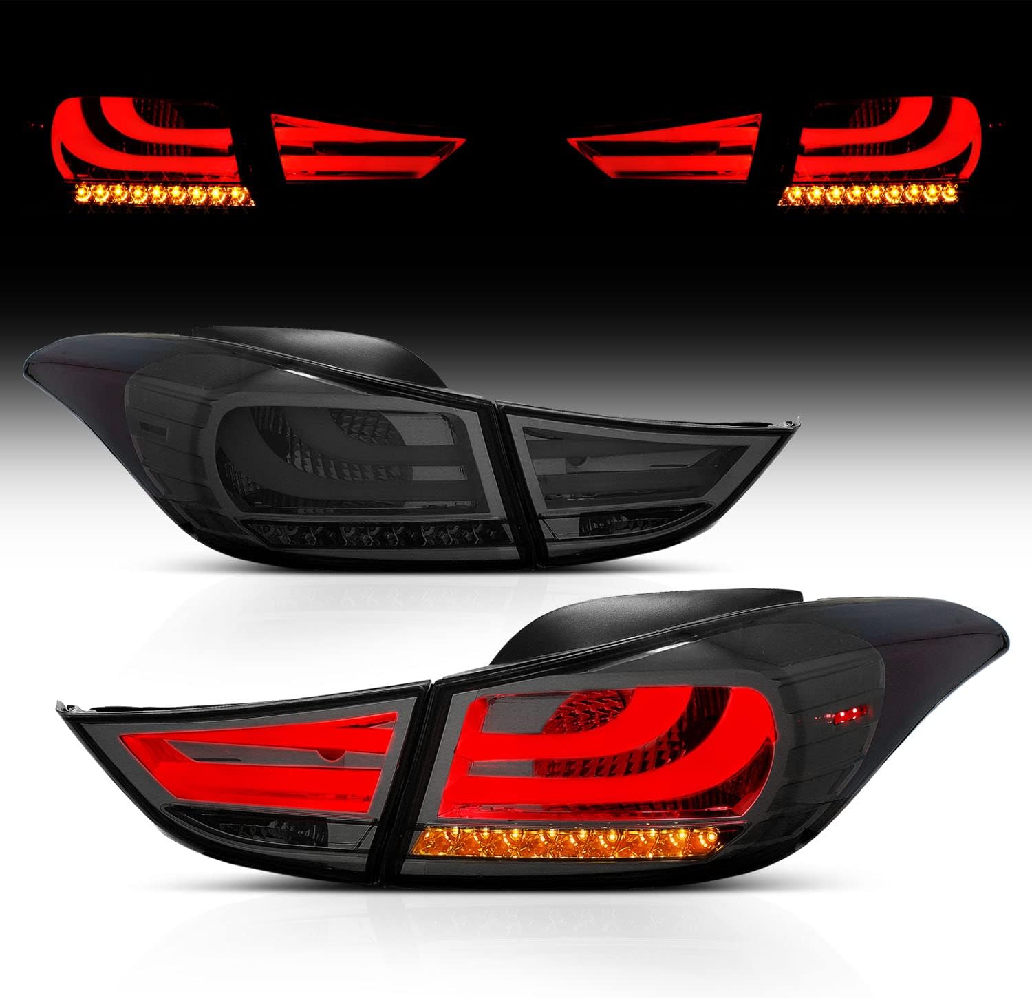 AmeriLite Smoke LED Bar Replacement Brake Tail lights Set For Hyundai Elantra (4 Pcs) - Passenger and Driver Side