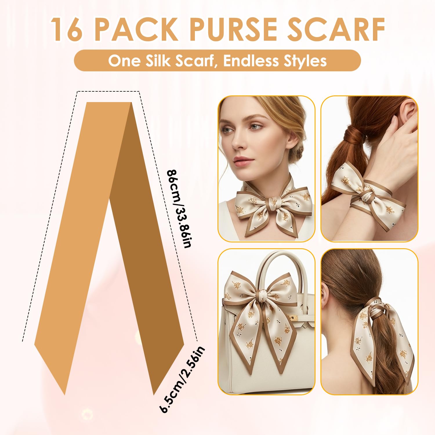 Bufanda estrecha de satén para bolsos, cuello, diadema y accesorios para el cabello — Bufanda de estilo bohemio para mujer