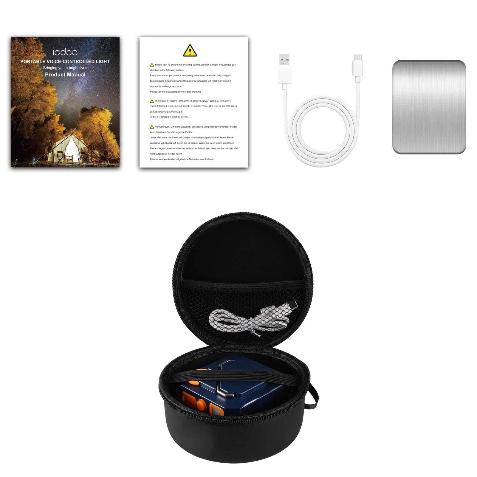 Lampada Campeggio Ricaricabile con Controllo Vocale, 10000mAh, 3000lm, 4 Modalità di Illuminazione, Illuminazione Esterna Controllabile Dalla Voce, Lanterna da Campeggio Impermeabili IPX4