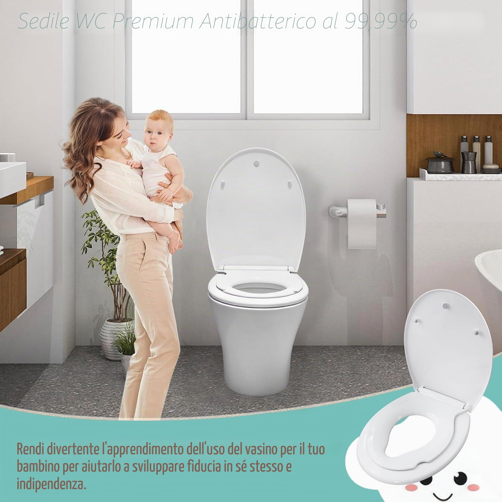 Coperchio WC con sedile per bambini, antibatterico e resistente ai raggi UV | Coperchio WC con sedile per bambini, piccolo sedile WC di facile montaggio, fino a 250 kg, con funzione di sgancio rapido