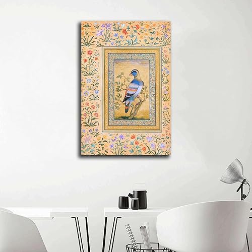 Miniatura 4 de Póster indio antiguo, diseño de flores y pájaros mogol en miniatura, tradicional persa, decoración de pared, arte islámico retro, impresión popular,