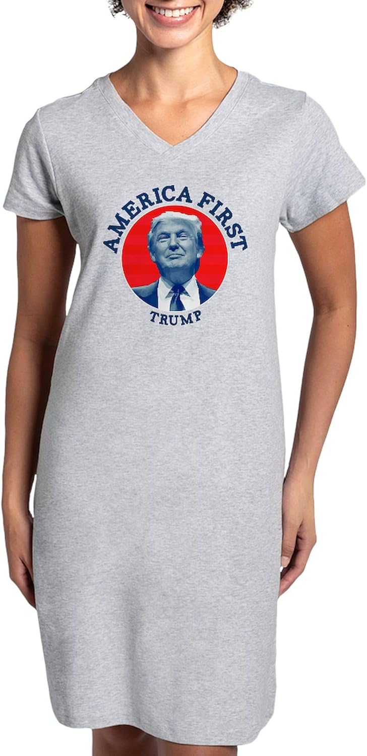 CafePress America First Trump Women's Nightshirt, Soft Long Pajama Shirt, Cotton PJs/Pyjamas