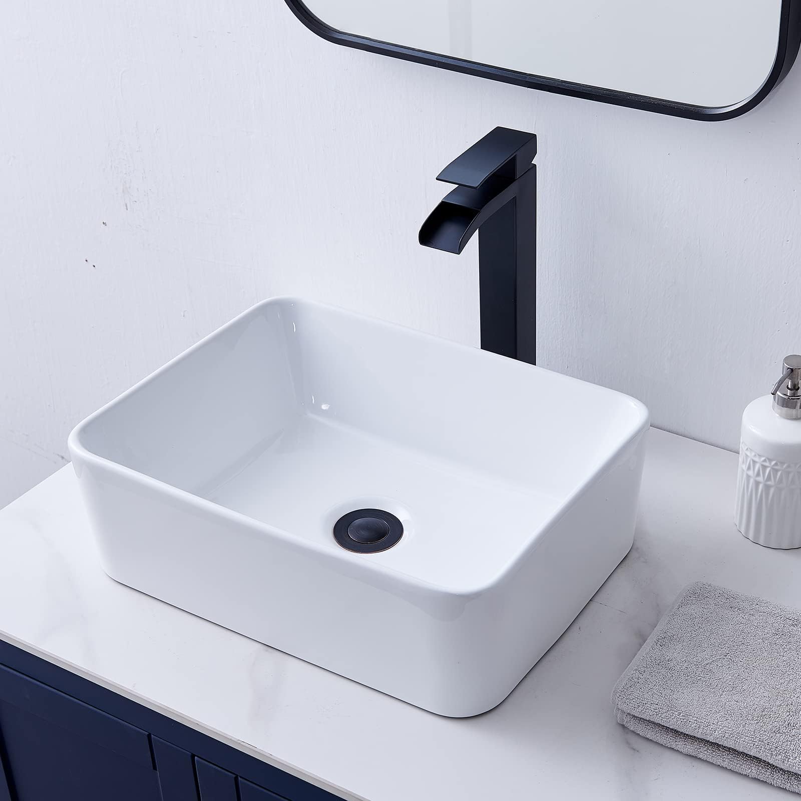 Rectangular Vessel Sink, 16"X12" Small Bowl Bathroom Vessel Sink, White Ceramic Lavatory Above Counter Art Basin Vanity Sink