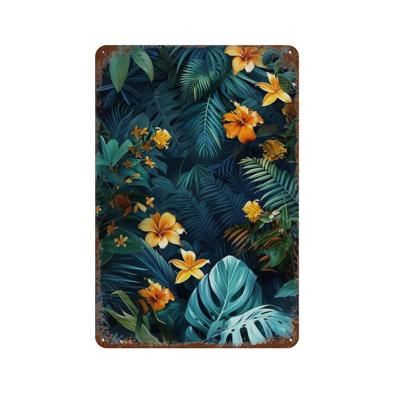 WUJHGRSG Moody Dark Foliage Vibrant Exotic Blossom Vista 01 Wall Art Retro Iron Vintage Metal Tin Sign Poster Modern Decor for Home Cofffee Club Bar Shop Style 30x20cm