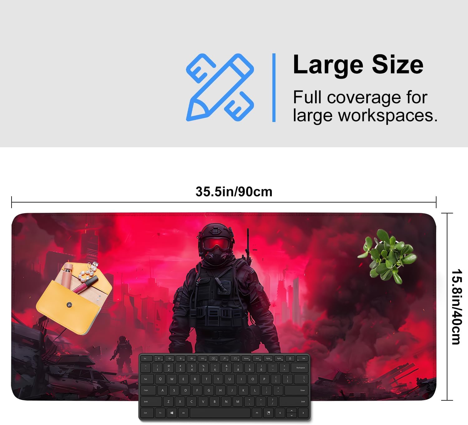 Mouse Pad Gaming Mousepad 35.4 x 15.7in Large Mouse Pad for Keyboard and Mouse with Anti-Slip Rubber Base, Keyboard Pad Mouse Mat for HomeOffice,Soldier and Dystopian City