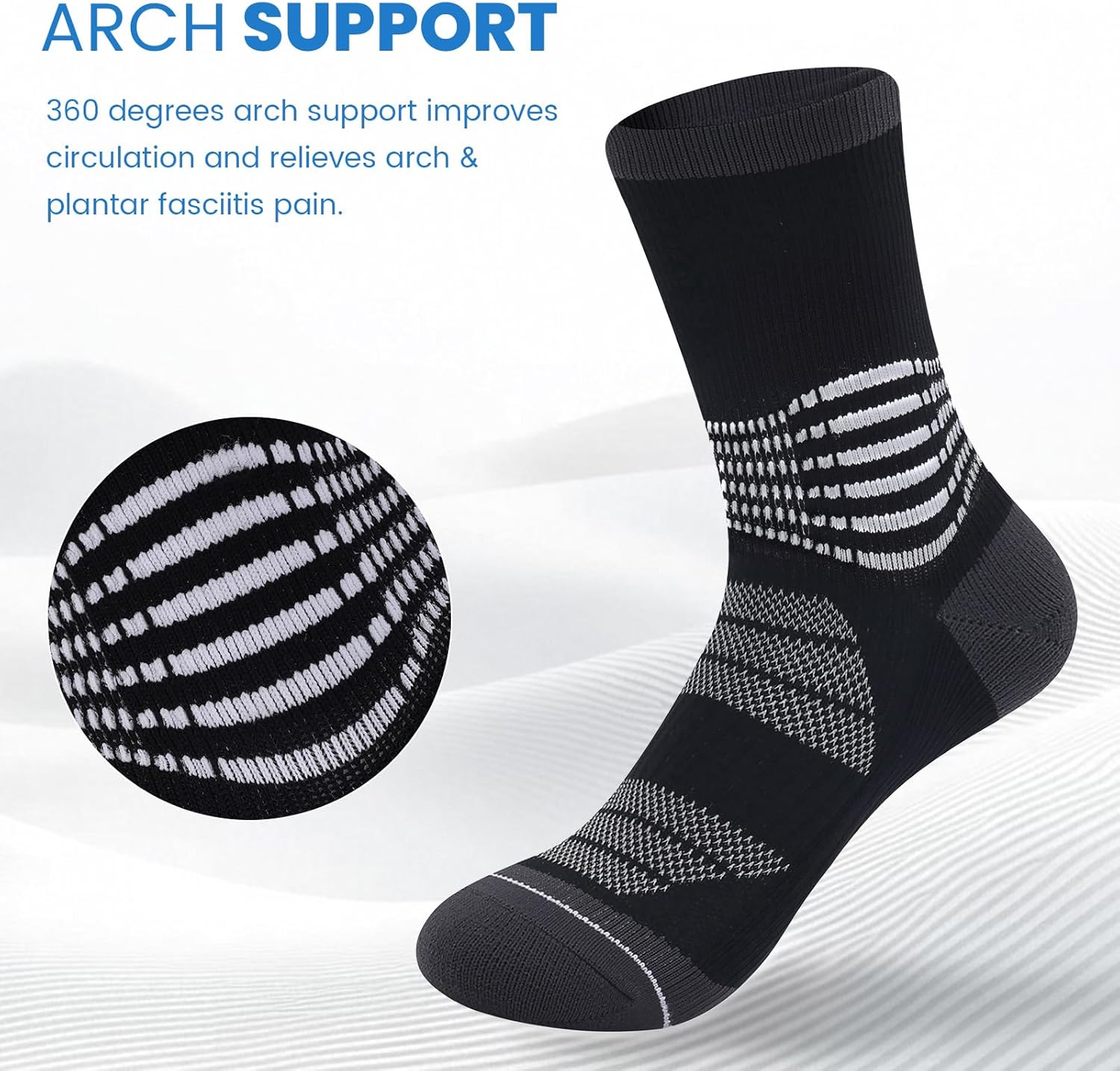 IRAMY クルーコンプレッションソックス レディース メンズ 足首アーチサポート 足底筋膜炎緩和 3/6足