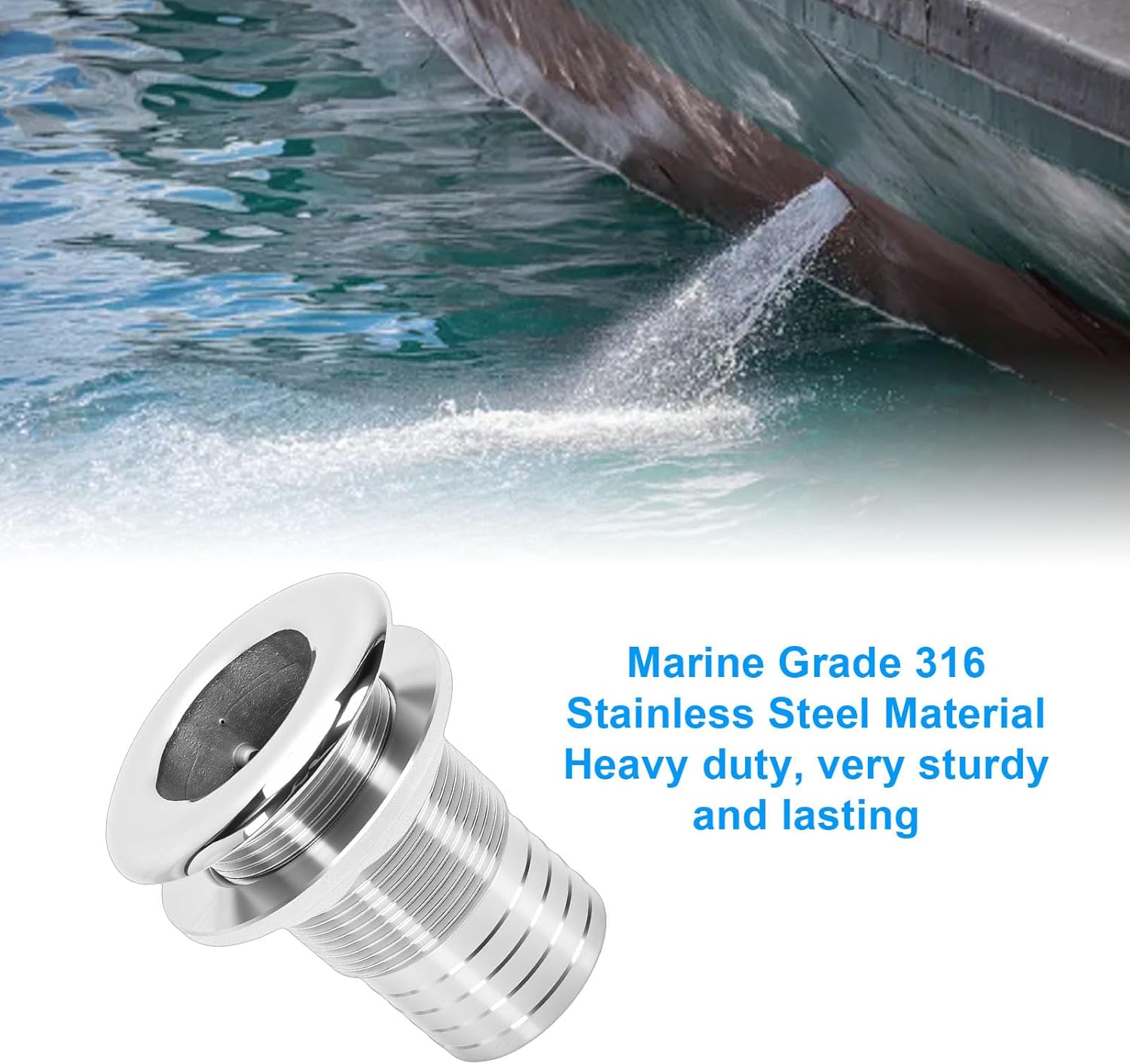 Thru Hull Barbed Fitting, 1-1/2 Inch Half Thread Boat Plumbing Fittings 316 Stainless Steel Outlet Inlet Connector for Marine Equipment, No Gasket