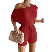 GEMLON Knit Lounge Sets for Women Boatneck Top Drawstring Shorts 2 Piece Outfits Summer