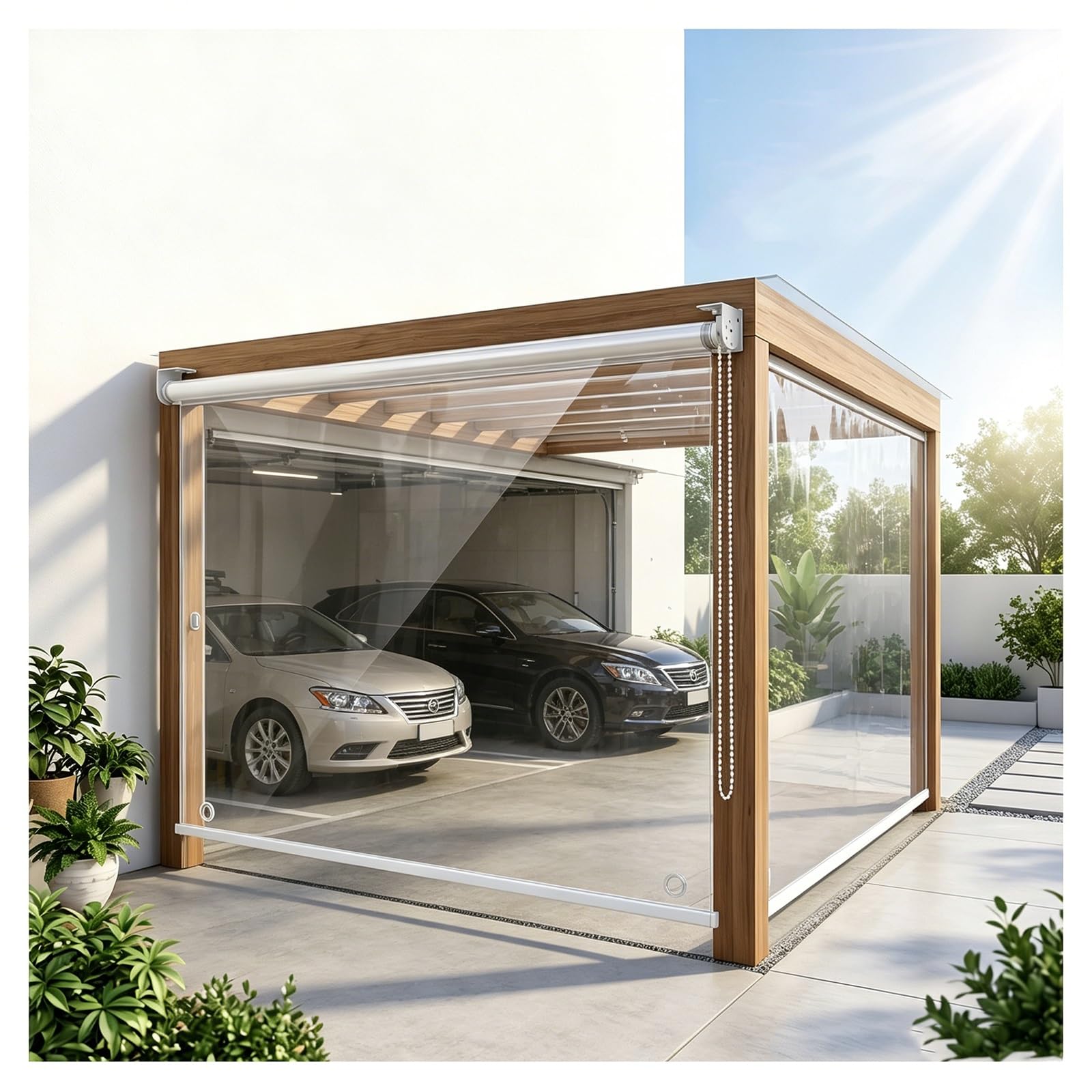 Waterproof outdoor roll up blinds，clear vinyl transparent roller blind，sunroom blinds，clear windproof roller shades，for Exterior Gazebo Office Windows Door(W90*H140cm/W35.43*H55.11in)