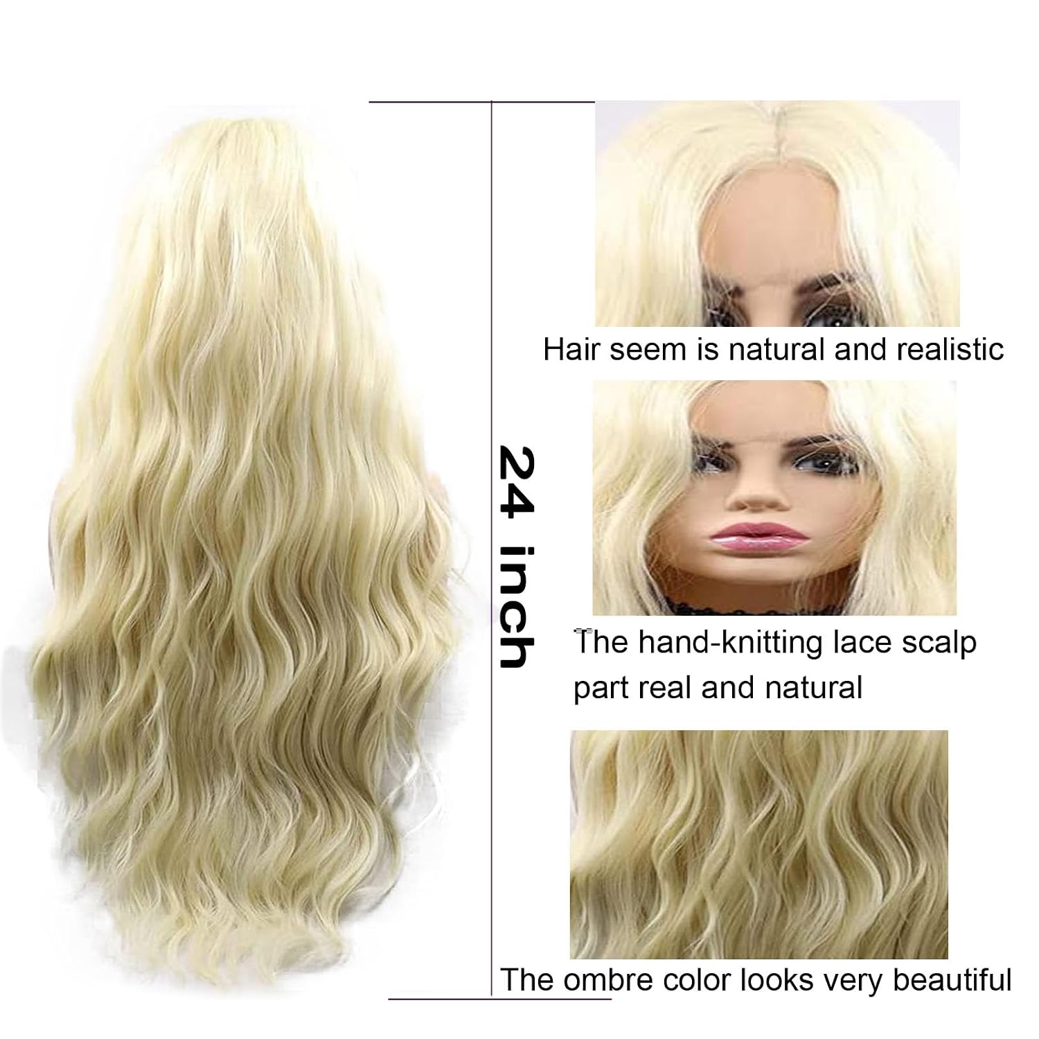 613 Wig Blonde Lace Front Wigs Pre Plucked Hairline Loose Wavy Blond Synthetic Lace Front Wigs for Women Curly Real Hair Glueless Lace Wig 26 Inch Daily Party