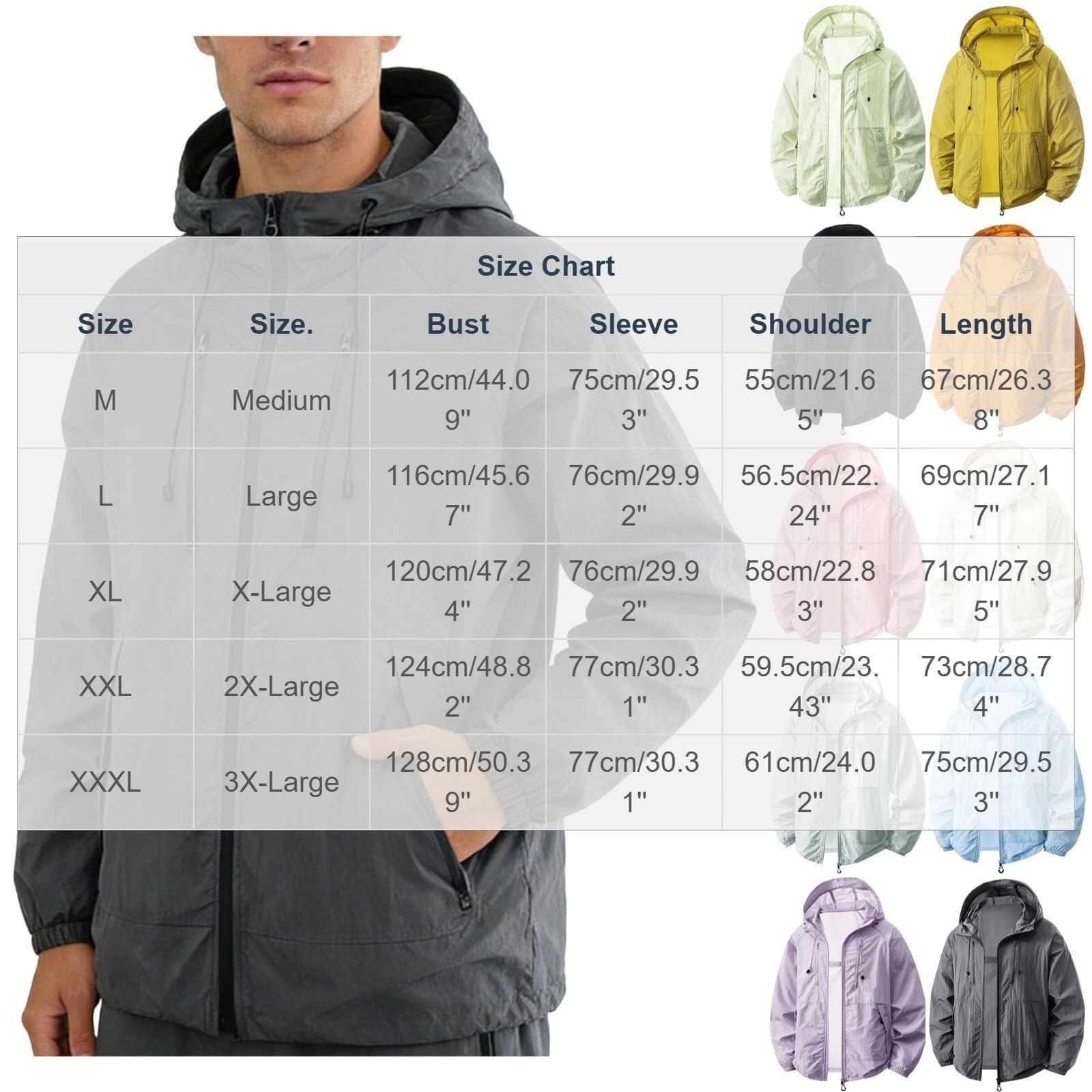 UPF 50+ Rashguard Herren Leichte Laufjacke Kapuze Sommerjacke Sportjacke | Atmungsaktiv Outdoorjacke Schnelltrocknend Sonnenschutz Trainingsjacke UV-Schutz Freizeitjacke