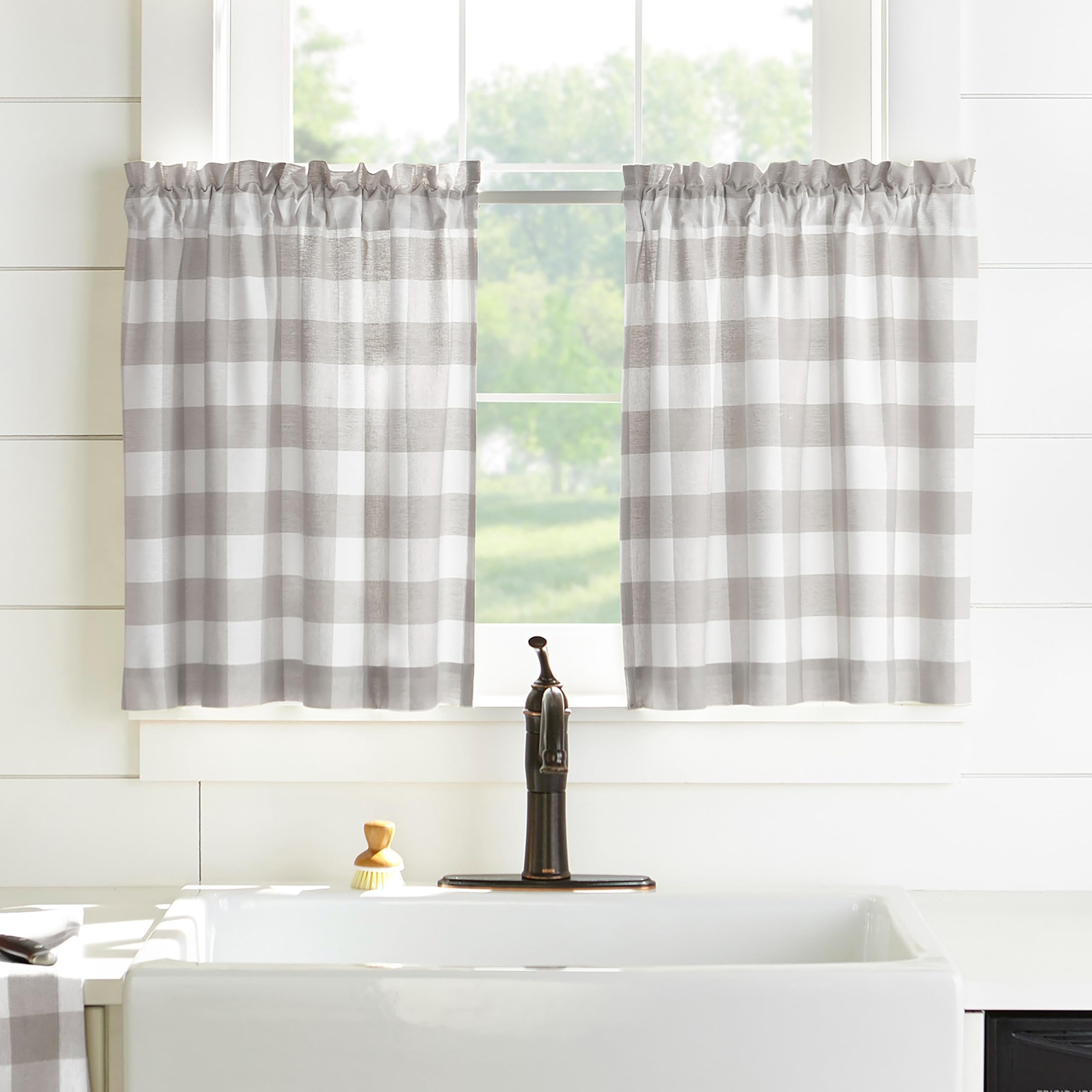 Elrene Home Fashions Dom wiejski Living Buffalo Check Window Kitchen Tier Set, 76 cm x 91 cm (zestaw 2, szary/biały, 2 szt