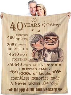 40th Anniversary Blanket Gifts 60’’X50’’, 40th Wedding Anniversary Romatic Gift for Couple/Parents/Husband, Gifts for 40 Years of Marriage, 40th Ruby Anniversary Decorations