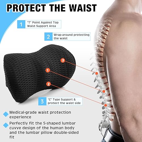 Miniatura 3 de Menkxi 2 almohadas de apoyo lumbar de espuma viscoelástica para silla de oficina, cojín de espalda antideslizante para automóvil, ergonómica,