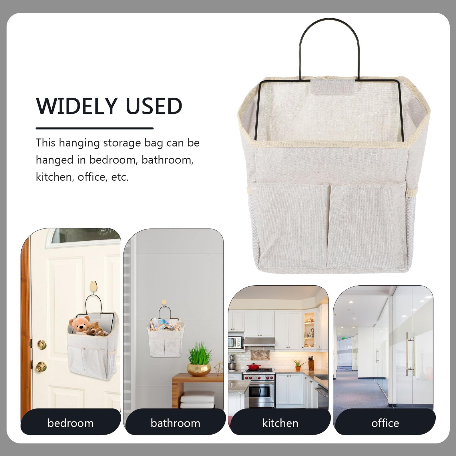 Organizador de Puerta de Armario 2piezas Beige de Lona Estructura de Hierro, Bolsa para Colgar Pared sin Taladro, Adecuado para Organizar Artículos del Hogar